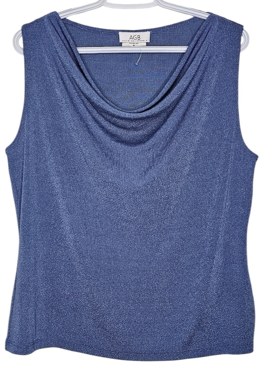 AGB Tops - Vintage Y2K AGB Blue Metallic Shimmer Cowl Neck Top XL Made in USA